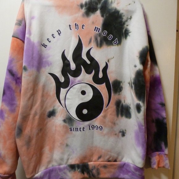 Tie Dye Hoodie with front pocket and logo "KEEP THE MOOD" Women's - Picture 5 of 11